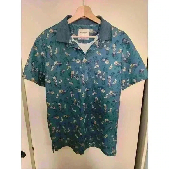 All over print lemon cocktail Goodfellow‎ Polo Shirt Medium Hawaiian Vacation - Picture 1 of 3